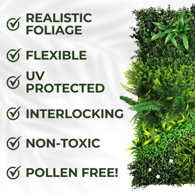 Artificial Plant Wall Panel Realistic Evergreen Flower Foliage - Indoor / Outdoor - Large 1m x 1m - Lush Lonsdale - 4