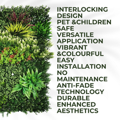 Artificial Plant Wall Panel Realistic Evergreen Flower Foliage - Indoor / Outdoor - Large 1m x 1m - Lush Lonsdale - 8