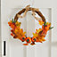 Artificial Pumpkin Maple Leaves Hanging Wreath with LED Lights for Thanksgiving Harvest Festival 40cm