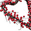 Artificial Red Berries Love Heart Shaped Wreath Valentine Front Door Decor with Lights