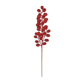 Artificial Red Glittery Eucalyptus Stem H61 cm