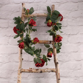 Artificial Red Rose and Foliage Garland. Length 175 cm, Diameter 8 CM, Weddings and Events Décor.