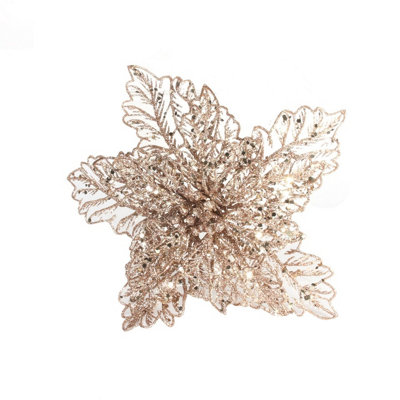 Artificial Rose Gold Poinsettia With Clip Pack of 3. Christmas Decoration - 22 cm