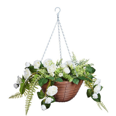 Artificial Rose Regal Hanging Basket - UV & Weather Resistant Faux Flower Display in Pot with Metal Chain - H38 x 35cm Diameter
