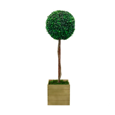 Artificial Round Topiary Ball Tree Weather Fade Resistant Faux Garden Plant Wooden Planter H86cm