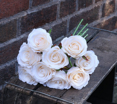 Artificial Silk Bunch of Roses. 9 Stems. Cream. H40 cm