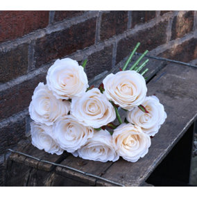 Artificial Silk Bunch of Roses. 9 Stems. Cream. H40 cm