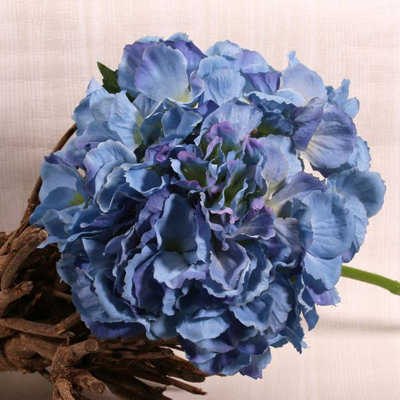 Artificial Silk Hydrangea Stem, Blue. H42 cm.