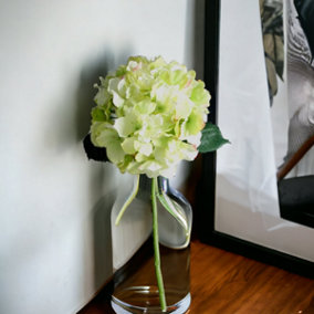 Artificial Silk Hydrangea Stem, Dappled Green. H42 cm.