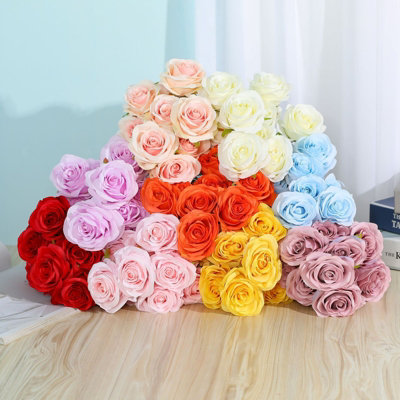 Artificial Silk Rose Bouquet, 10 Heads, Orange - Realistic Floral Decor for Home, Wedding & Events