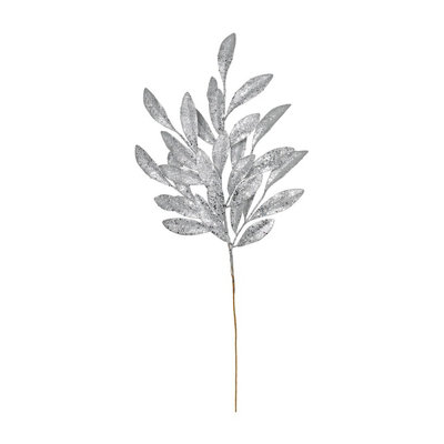 Artificial Silver Christmas Glitter Bay Leaf Spray H60 cm DIY at B&Q