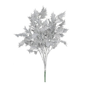 Artificial Silver Glitter Holly Bush. H52 cm