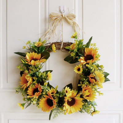 Artificial Simulation Sunflower Autumn  Wreath Window Wall Hanging Garland Wedding Decoration 35cm