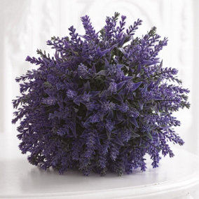 Artificial Small Lavender Ball - Faux Fake Houseplant Flower Arrangement Indoor Home Floral Decoration - Measures 20cm Diameter