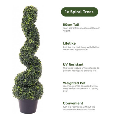 Artificial Spiral Tree 80cm Decorative Topiary Plant for Indoor and ...