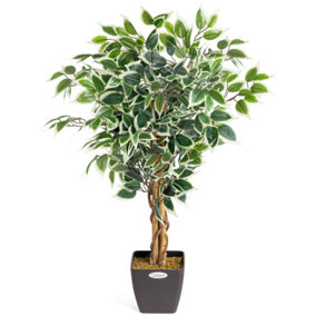 Artificial Variegated Ficus Tree Realistic Faux House Plant in Pot 3ft