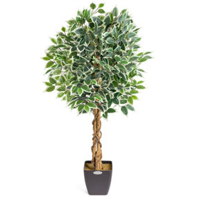 Artificial Variegated Ficus Tree Realistic Faux House Plant in Pot 4ft