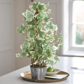 Artificial Variegated Ivy Plant in a Zinc Pot - Faux Fake Green Houseplant Indoor Home Decoration - Measures H50 x 22cm Diameter