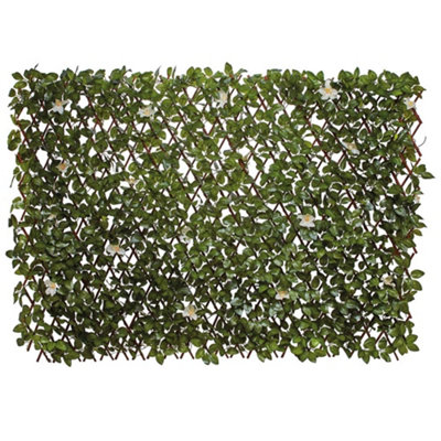 Artificial White Flower Hedge Trellis 1 x 2m Expandable Privacy Screening Panel for Gardens, Balcony and Terraces