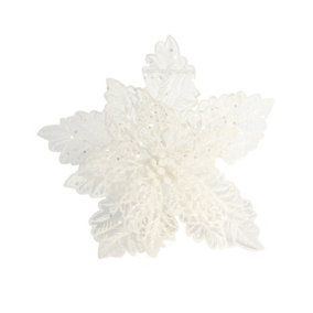Artificial White Poinsettia With Clip Pack of 3. Christmas Decoration - 22 cm