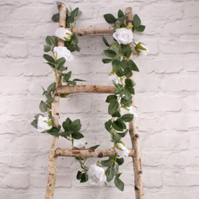Artificial White Rose and Foliage Garland. Length 175 cm, Diameter 8 CM, Weddings and Events Décor.