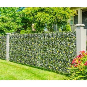 Artificial Willow Fence Screen With Yellow Flowers on Trellis Hedge Screening Expandable Privacy Screen Wall Panel - H 1m x W 2m