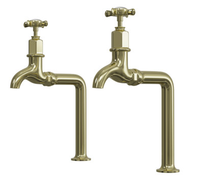 Artisan Cambridge Deckmounted Traditional Kitchen Bib Taps - Polished Brass