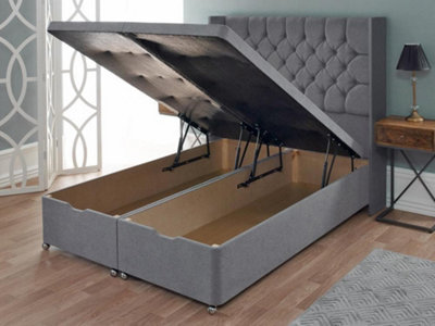 Artisan End Lift Ottoman Storage Divan Bed Base Only 4FT6 Double Wool Steel