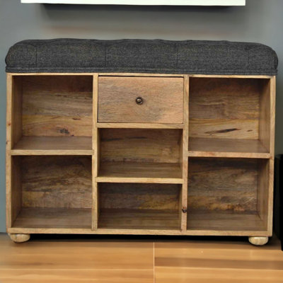 Artisan Furniture Solid Wood Black Tweed 1 Drawer Bench