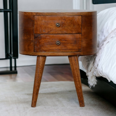Artisan Furniture Solid Wood Chestnut Rounded Bedside Table Brown 2 ...