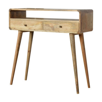 Artisan Furniture Solid Wood Curved Oak-ish Console Table