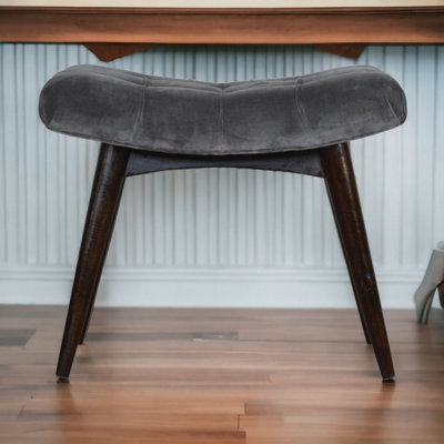 Artisan Furniture Solid Wood Grey Cotton Velvet Curved Bench