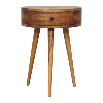 Artisan Furniture Solid Wood Mini Oak-ish Circular Shape Bedside
