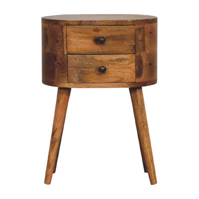 Artisan Furniture Solid Wood Mini Oak-ish Rounded Bedside Table