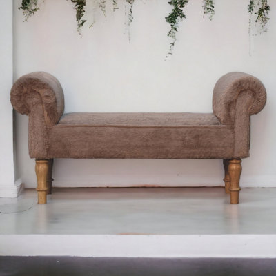 Artisan Furniture Solid Wood Mocha Faux Fur Bedroom Bench