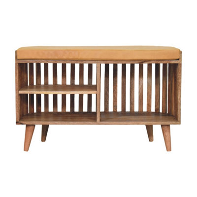 Artisan Furniture Solid Wood Slatted Oak-ish Bench with 3 slots