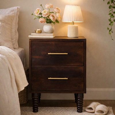 Artisan Furniture Solid Wood Spindle Mocha Bedside Table, 2 Drawers, Brown