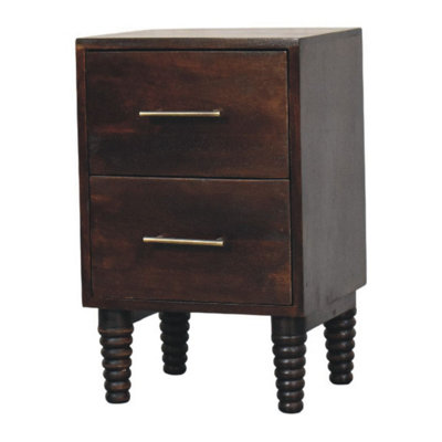Artisan Furniture Solid Wood Spindle Mocha Bedside Table, 2 Drawers, Brown