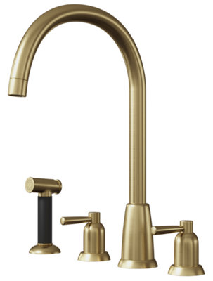 Artisan Kensington 3 Hole Traditional Kitchen Mixer Tap With Hand Spray - Brushed Brass