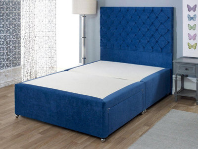 Artisan Luxury Platform Top Divan Bed Base Only 6FT Super King Size 2 Drawers End - Plush Marine