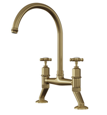 Artisan Mayfair Bridge Traditional Kitchen Tap with Crosshead Handles - Brushed Brass