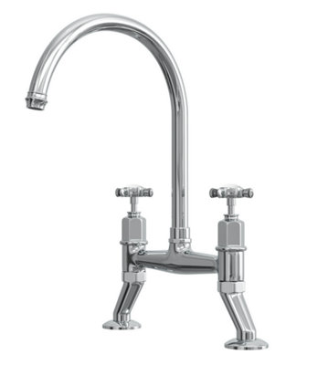 Artisan Mayfair Bridge Traditional Kitchen Tap with Crosshead Handles - Chrome