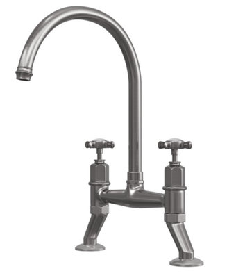 Artisan Mayfair Bridge Traditional Kitchen Tap with Crosshead Handles - Pewter