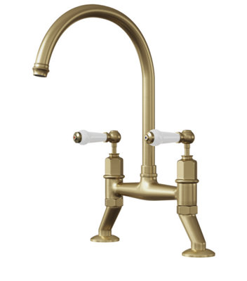 Artisan Mayfair Bridge Traditional Kitchen Tap with Lever Handles - Brushed Brass