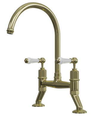 Artisan Mayfair Bridge Traditional Kitchen Tap with Lever Handles - Polished Brass