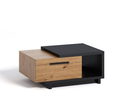 Artistic Ines 04 Coffee Table - Oak Artisan & Black with Creative Storage - W900mm x H400mm x D600mm