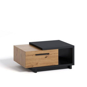 Artistic Ines 04 Coffee Table - Oak Artisan & Black with Creative Storage - W900mm x H400mm x D600mm