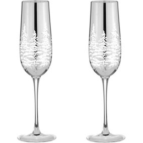 Artland Alpine Silver Decorative Champagne Flutes 250ml - Set of 2