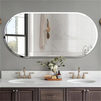 Artloge 120cm Frameless Wall Mirror Oblong Beveled Bathroom Mirror Shatterproof Beveled Polished