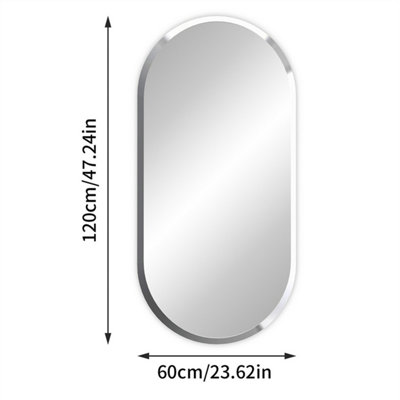 Artloge 120cm Frameless Wall Mirror Oblong Beveled Bathroom Mirror Shatterproof Beveled Polished